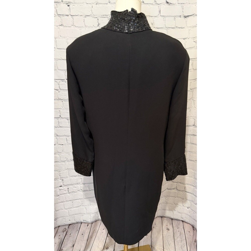 Vintage Linda Allard Ellen Tracy Black Sequin Formal Party Long Sleeve Dress 14
